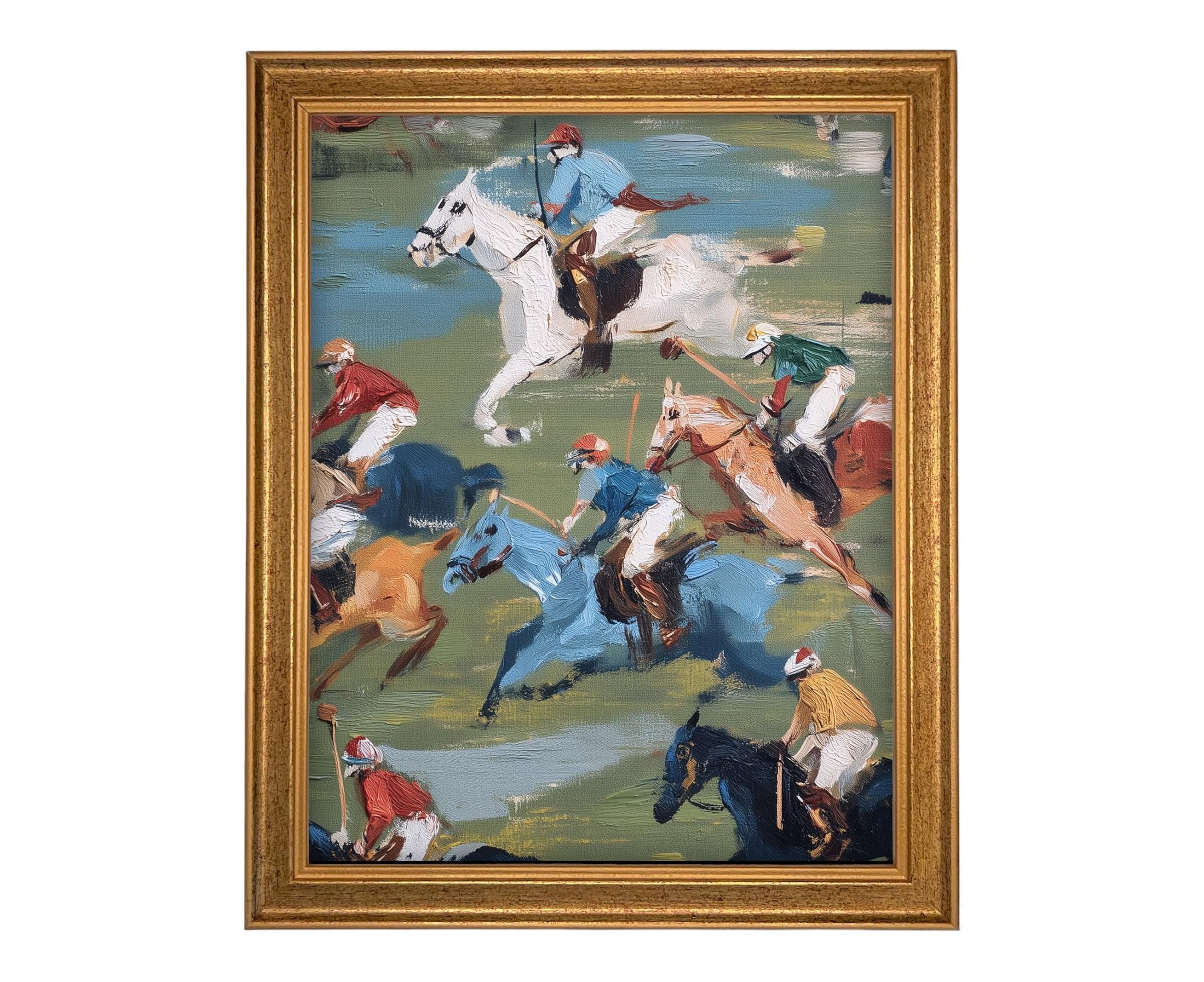 Vintage Framed Canvas Art // Framed Vintage Print // Vintage Painting // Polo Match Equestrian Art // Farmhouse print //#A-196
