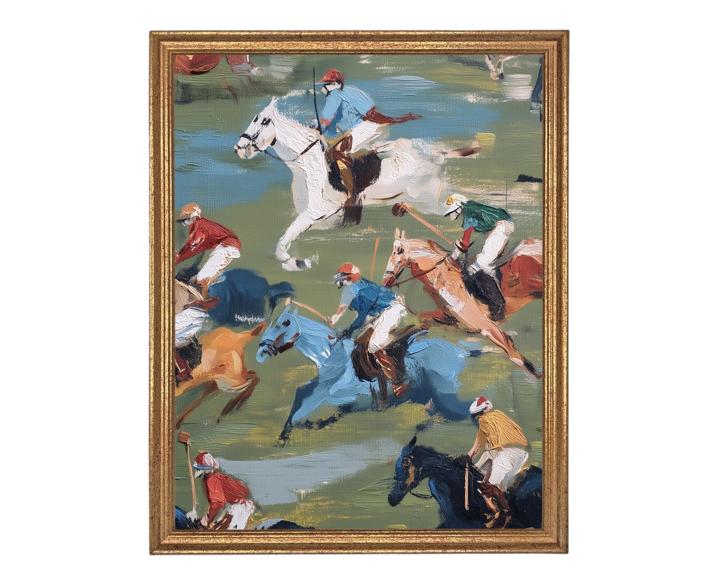 Vintage Framed Canvas Art // Framed Vintage Print // Vintage Painting // Polo Match Equestrian Art // Farmhouse print //#A-196