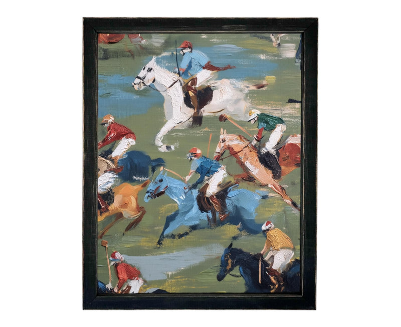 Vintage Framed Canvas Art // Framed Vintage Print // Vintage Painting // Polo Match Equestrian Art // Farmhouse print //#A-196