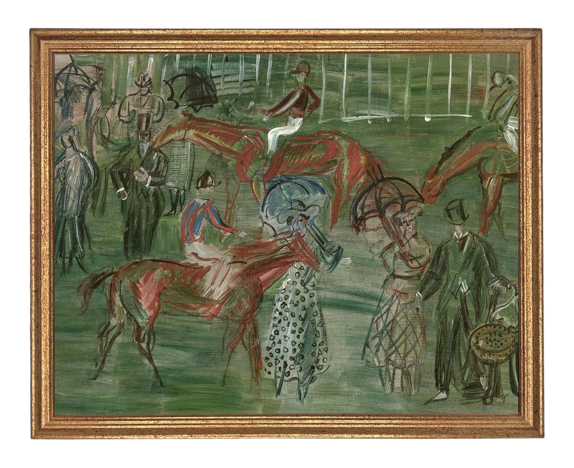 Vintage Framed Canvas Art // Framed Vintage Print // Vintage Painting // Race Day Equestrian Art // Farmhouse print //#A-201