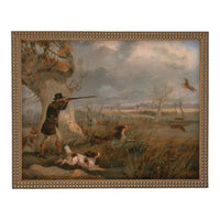 Vintage Landscape Print: Framed Canvas Antique Hunting Scene Art #A-198