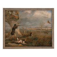 Vintage Landscape Print: Framed Canvas Antique Hunting Scene Art #A-198