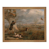 Vintage Landscape Print: Framed Canvas Antique Hunting Scene Art #A-198