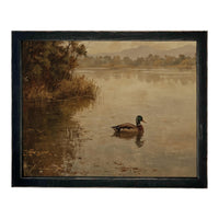 Vintage Landscape Print: Framed Canvas Mallard Duck Art #A-199