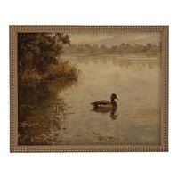 Vintage Landscape Print: Framed Canvas Mallard Duck Art #A-199