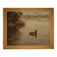 Vintage Landscape Print: Framed Canvas Mallard Duck Art #A-199