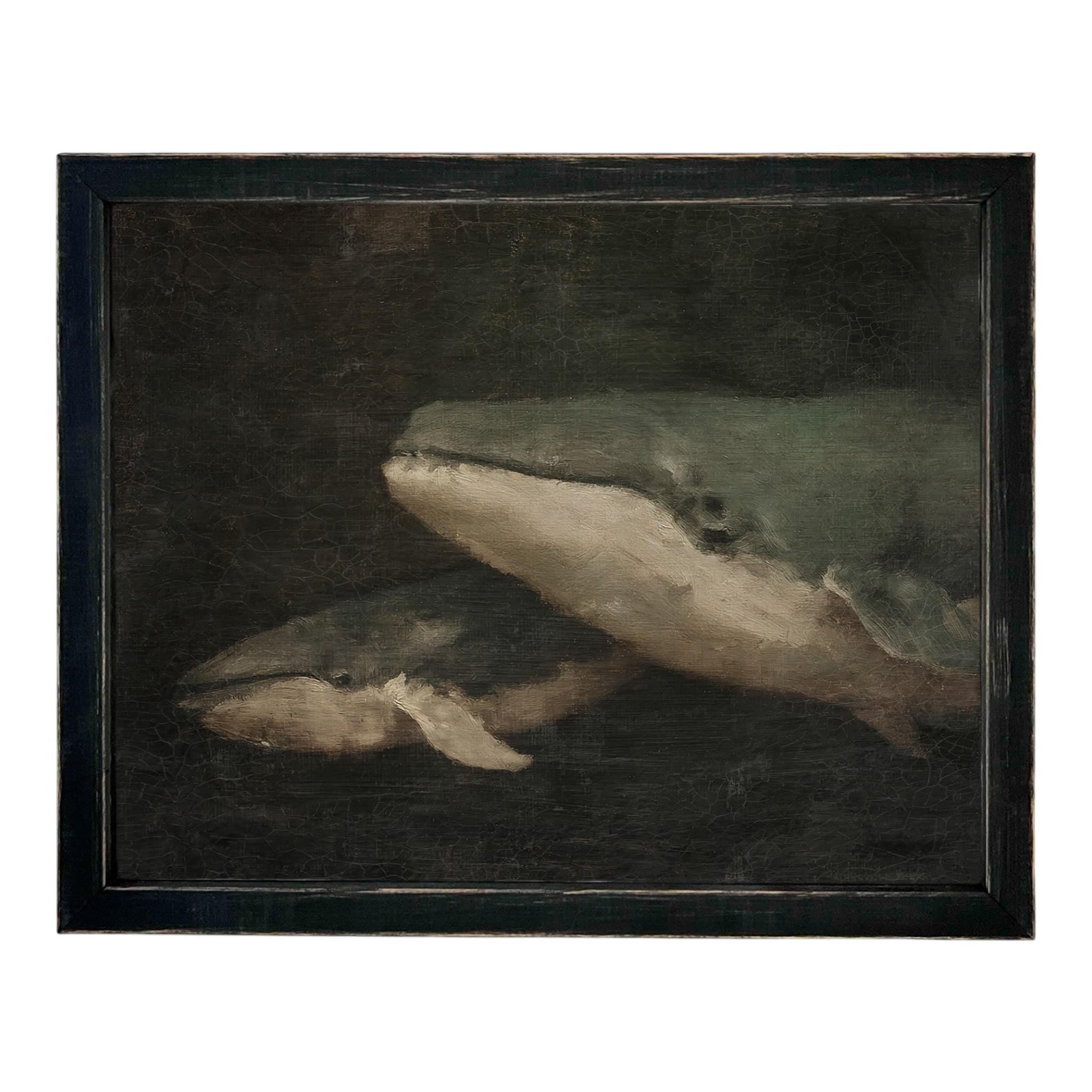 Framed Vintage Seascape Canvas Print; Coastal Beach Art; Nautical Art; Whale #COAS-206