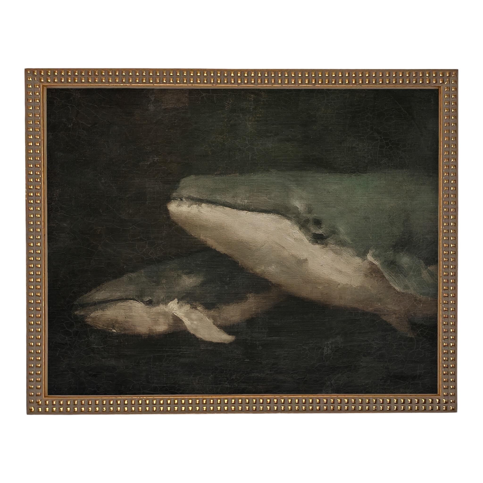 Framed Vintage Seascape Canvas Print; Coastal Beach Art; Nautical Art; Whale #COAS-206