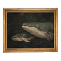 Framed Vintage Seascape Canvas Print; Coastal Beach Art; Nautical Art; Whale #COAS-206