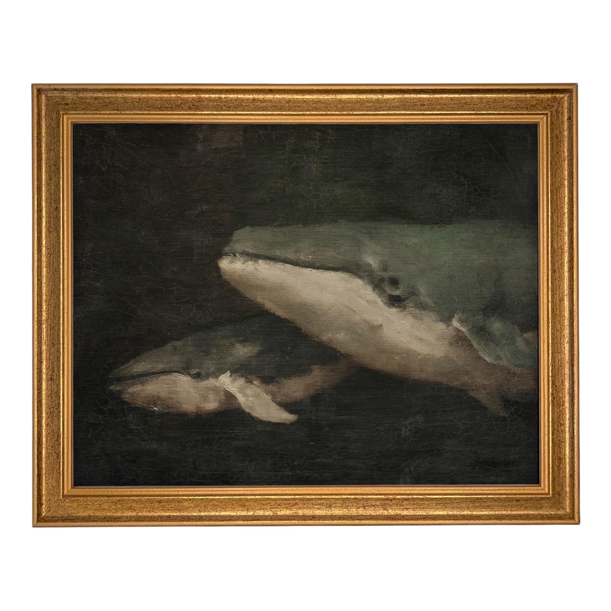 Framed Vintage Seascape Canvas Print; Coastal Beach Art; Nautical Art; Whale #COAS-206