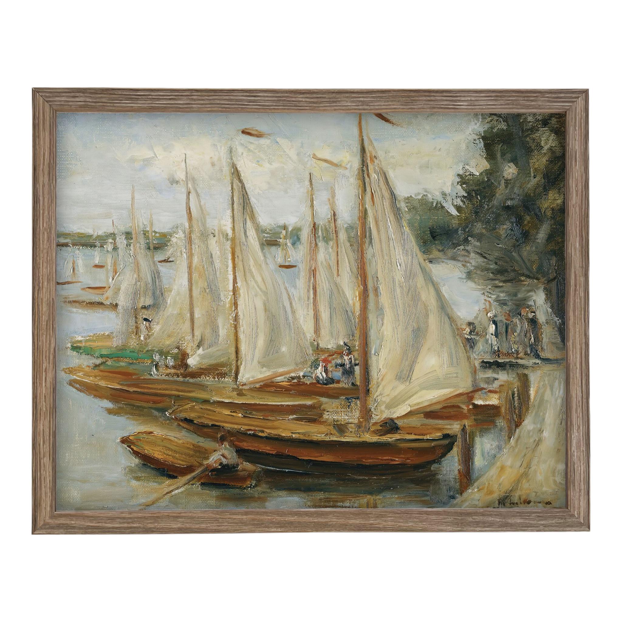 Vintage Sailboats Painting: Framed Canvas Print, Beach House Art #COAS-204