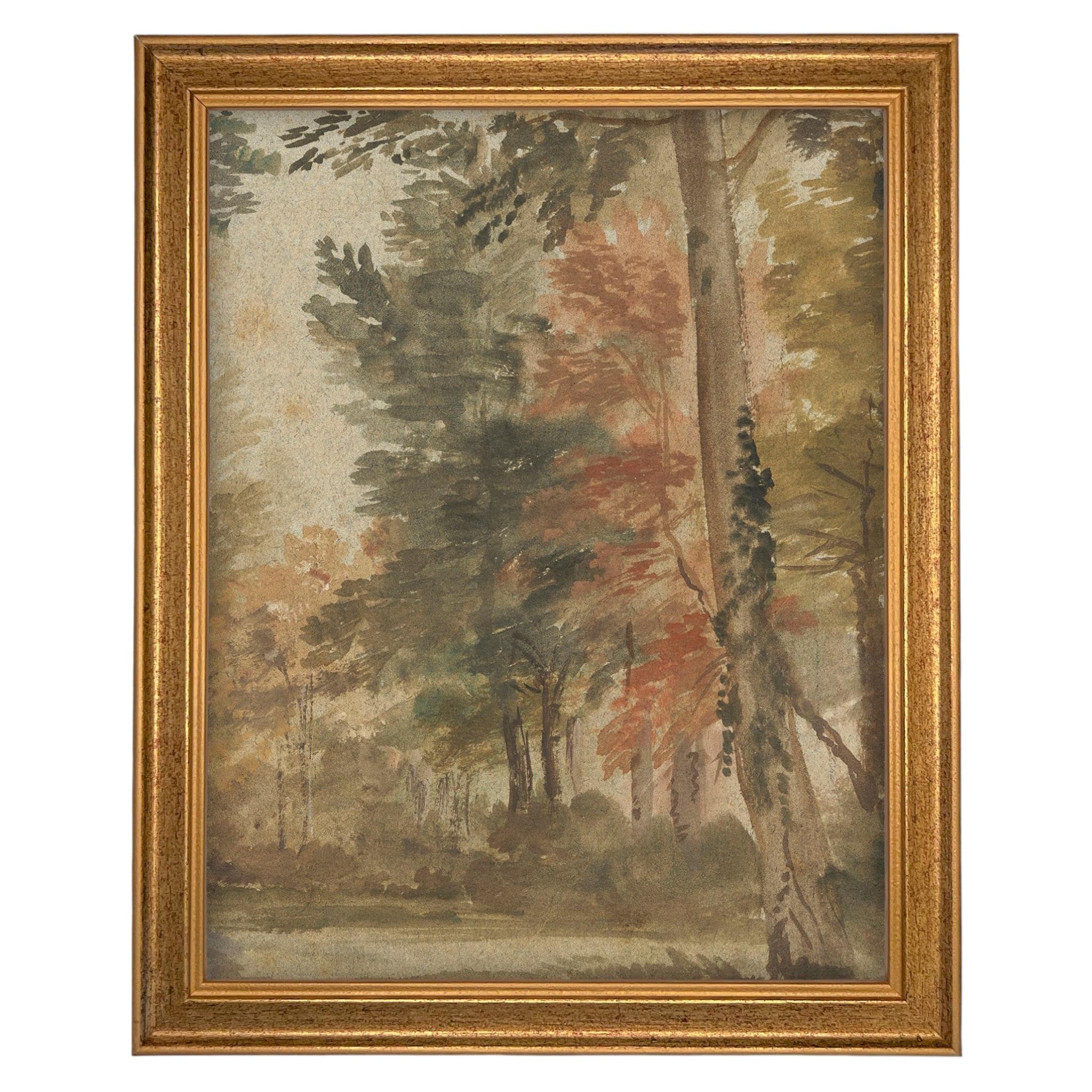 Framed Vintage Canvas Print: Fall Farmhouse Landscape Art #LAN-282