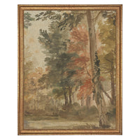 Framed Vintage Canvas Print: Fall Farmhouse Landscape Art #LAN-282