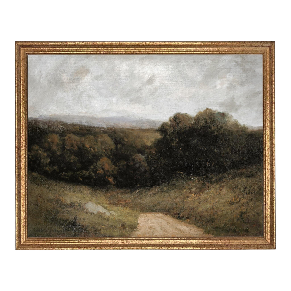 Framed Vintage Canvas Print: Countryside Road Landscape Art #LAN-284