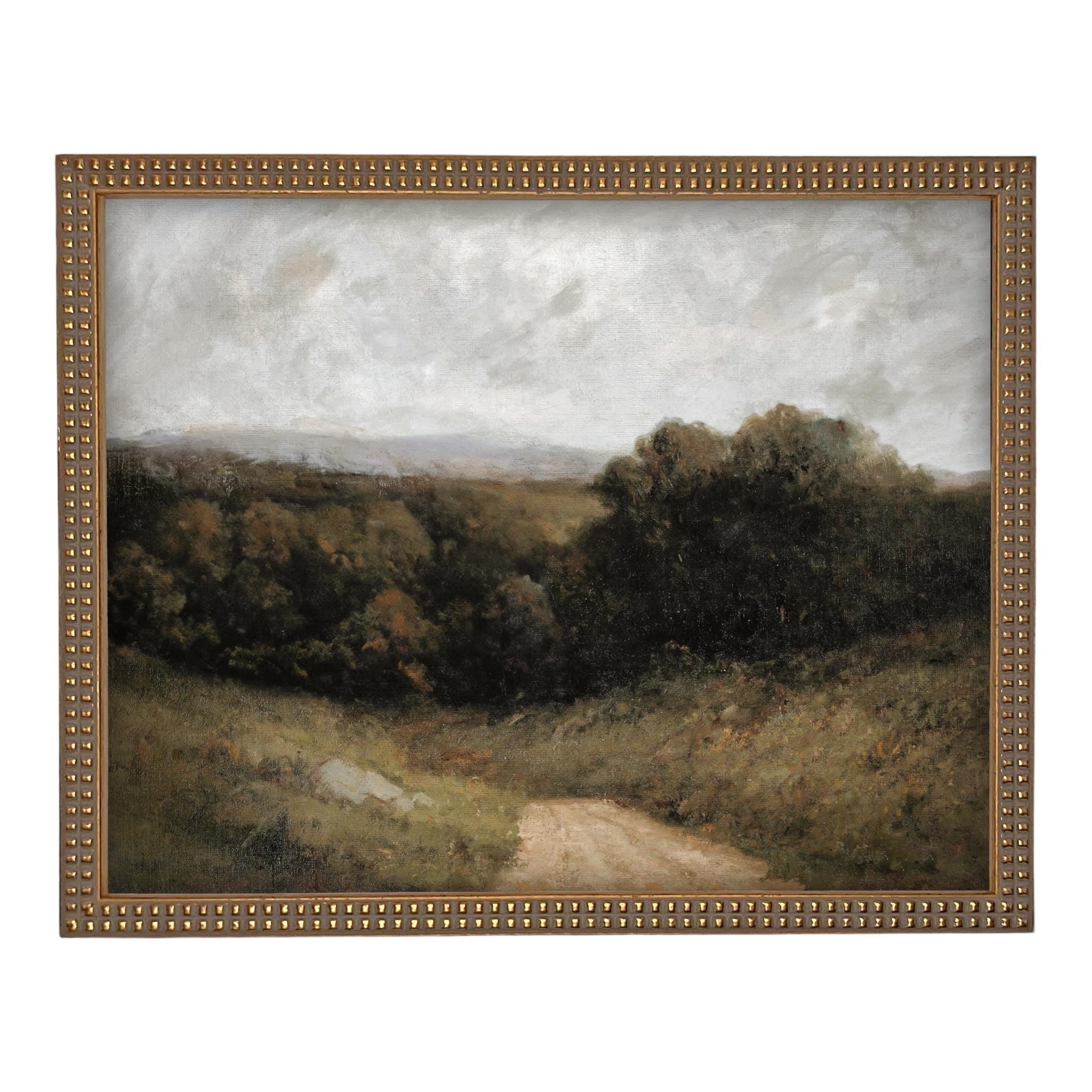 Framed Vintage Canvas Print: Countryside Road Landscape Art #LAN-284