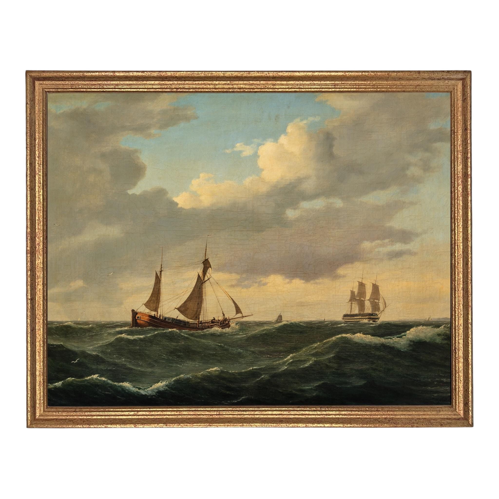 Vintage Sailboats Painting: Framed Canvas Print, Coastal Art #COAS-203
