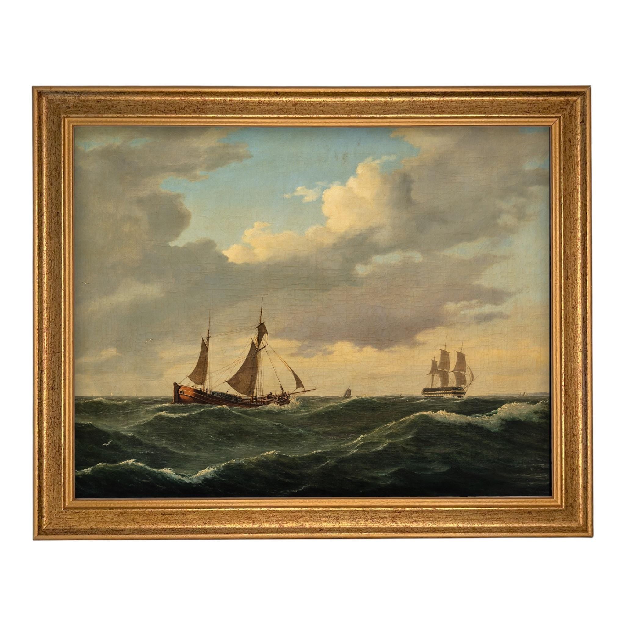 Vintage Sailboats Painting: Framed Canvas Print, Coastal Art #COAS-203
