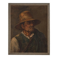 Vintage Framed Canvas Art // Framed Vintage Print // Vintage Painting // Vintage Oil Painting of a Man with Pipe // Moody Art //#P-555