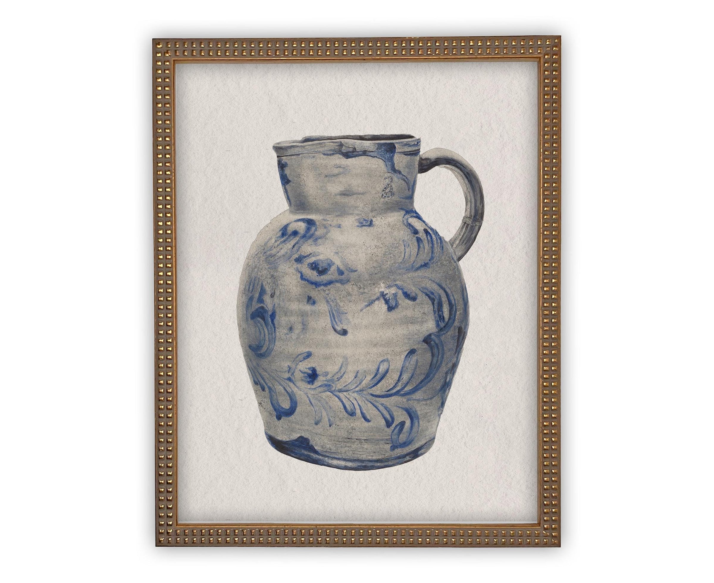 Vintage Framed Canvas Print: Blue White Pottery Still Life #ST-640