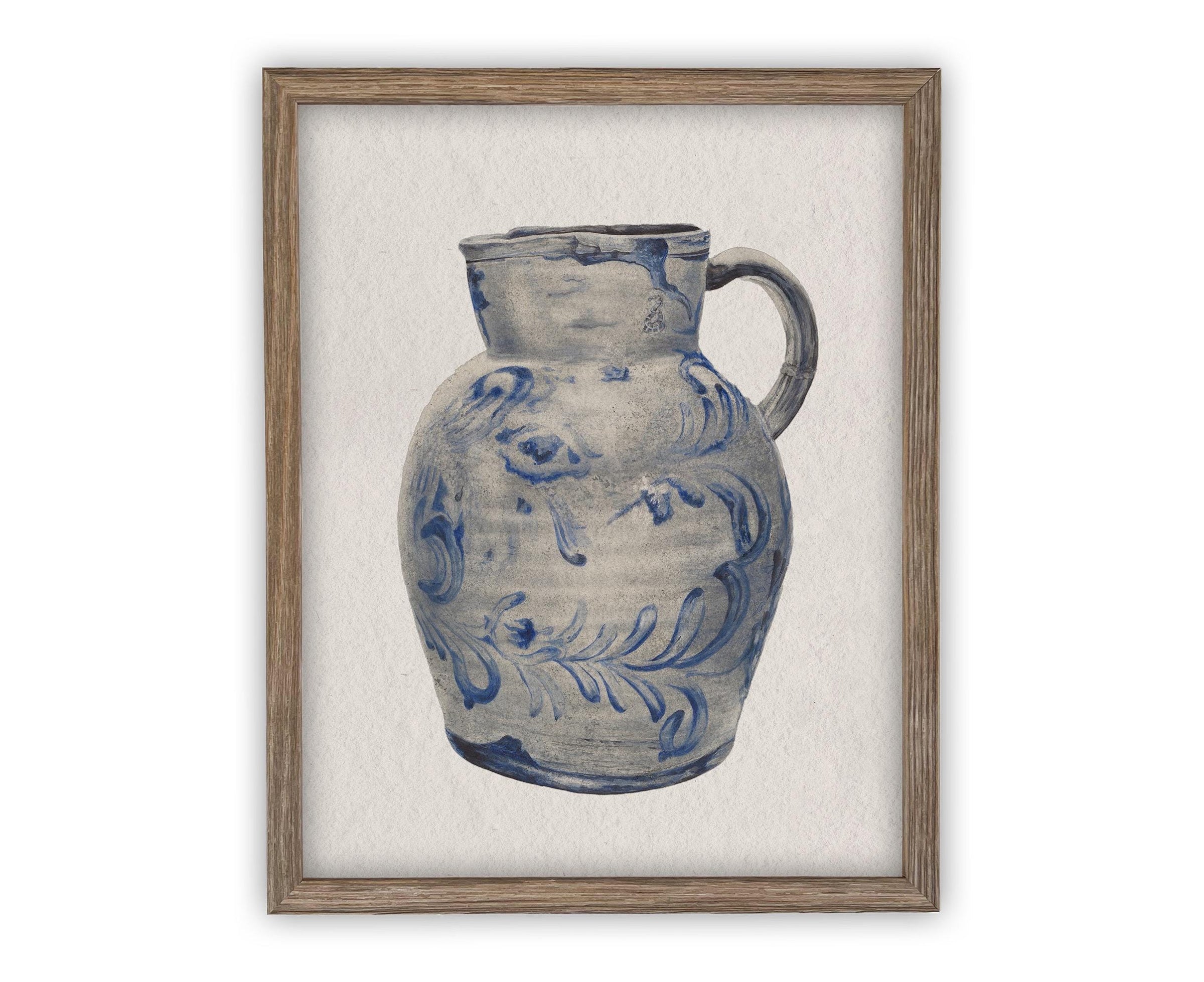 Vintage Framed Canvas Print: Blue White Pottery Still Life #ST-640