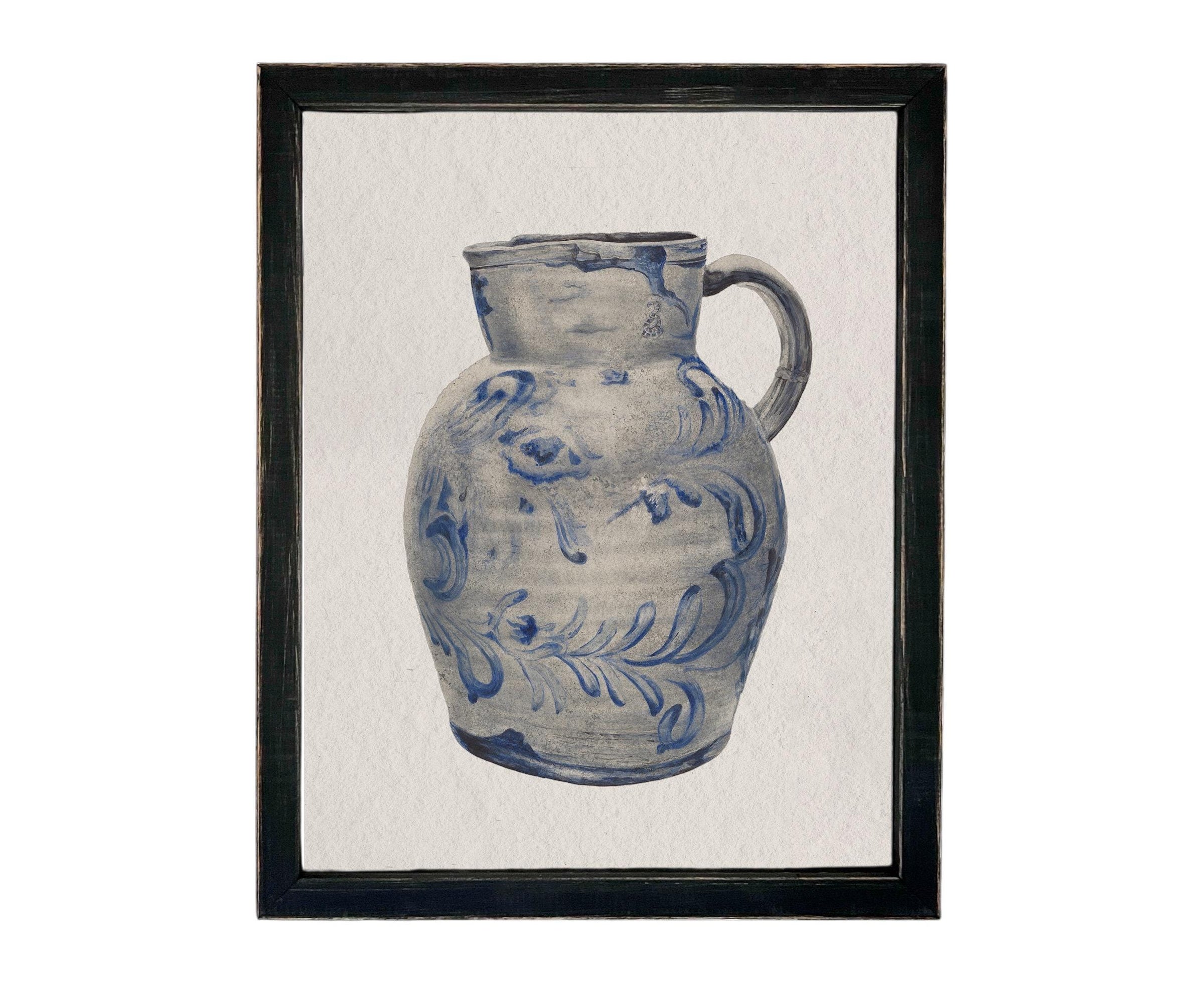 Vintage Framed Canvas Print: Blue White Pottery Still Life #ST-640