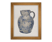 Vintage Framed Canvas Print: Blue White Pottery Still Life #ST-640