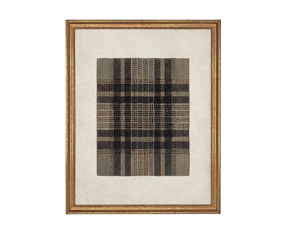 Framed Vintage Canvas Print: Neutral Plaid Tapestry Art #MSC-109