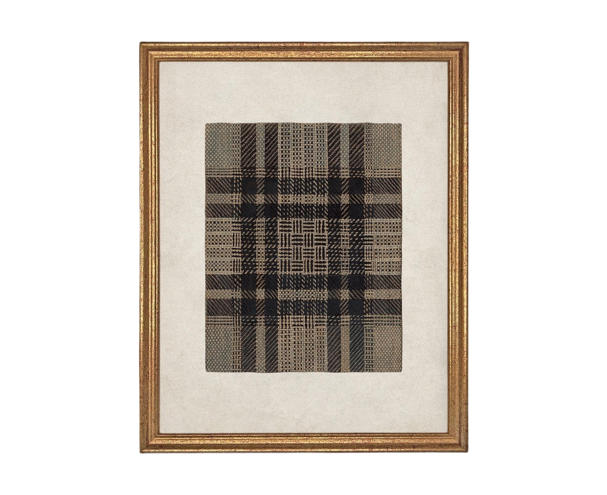 Framed Vintage Canvas Print: Neutral Plaid Tapestry Art #MSC-109