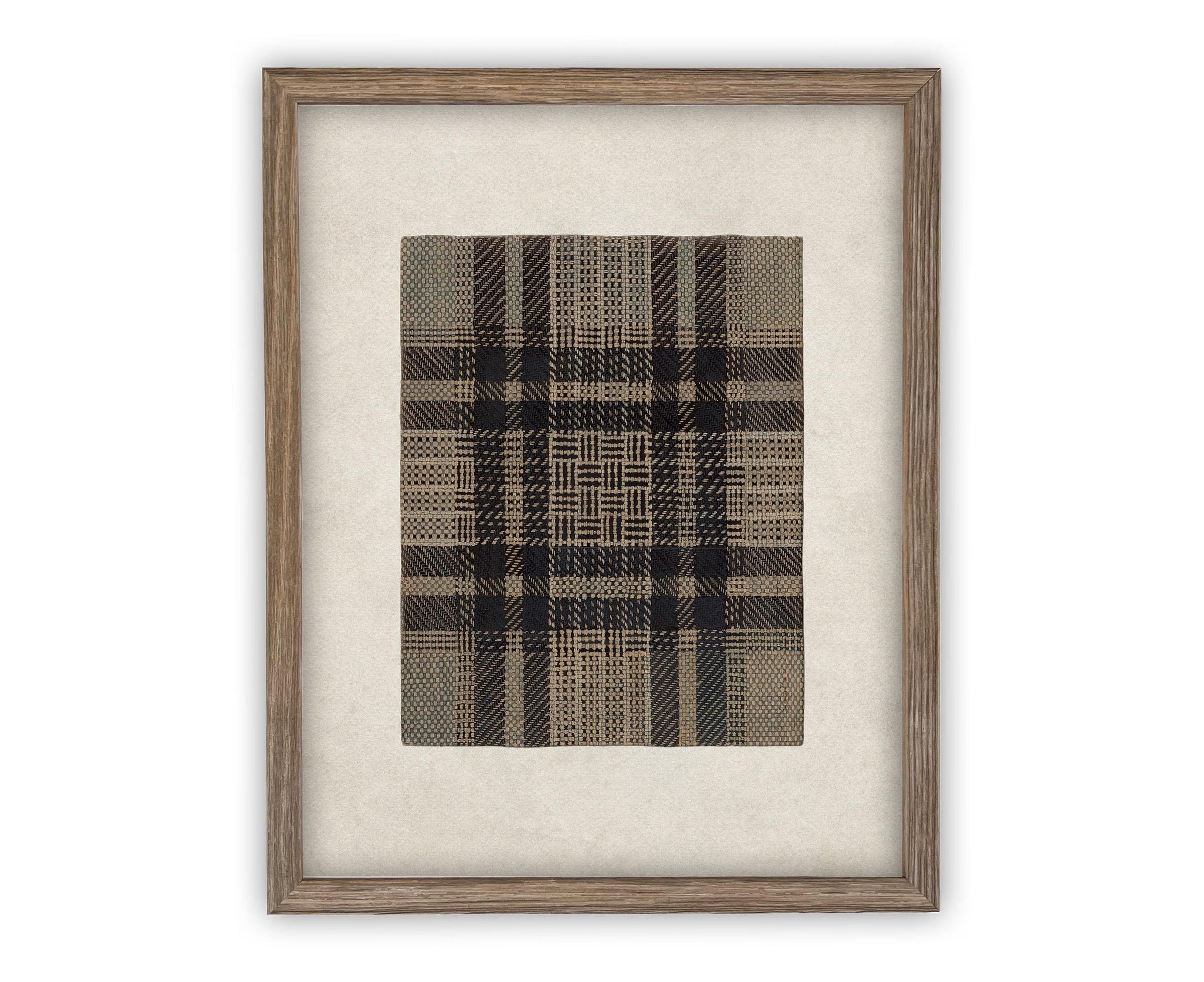 Framed Vintage Canvas Print: Neutral Plaid Tapestry Art #MSC-109