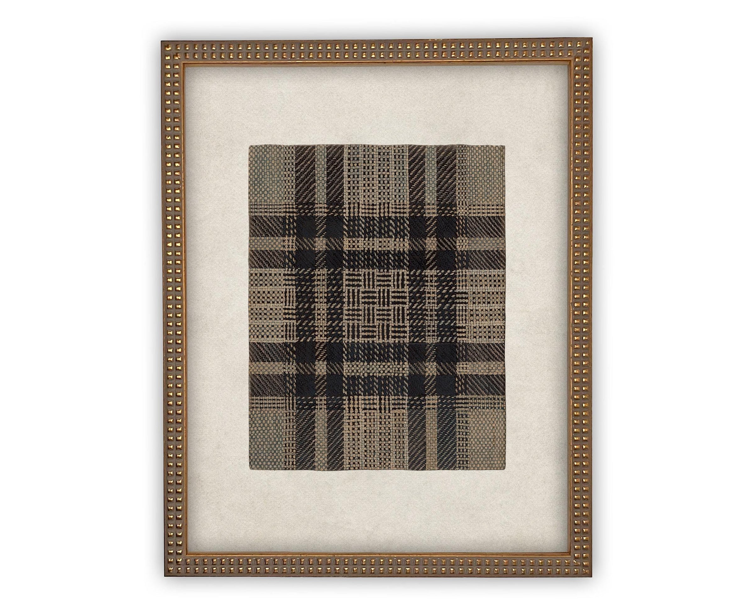 Framed Vintage Canvas Print: Neutral Plaid Tapestry Art #MSC-109