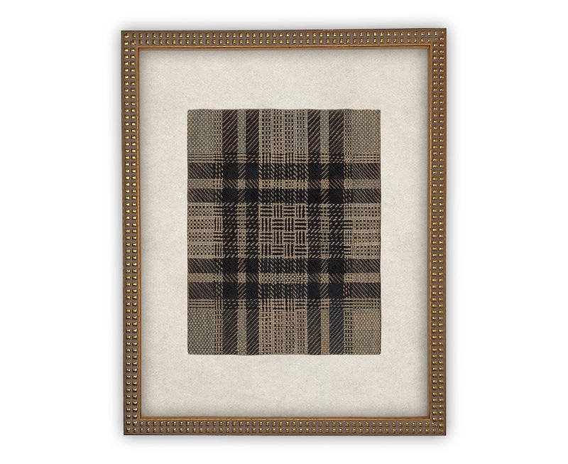 Framed Vintage Canvas Print: Neutral Plaid Tapestry Art #MSC-109