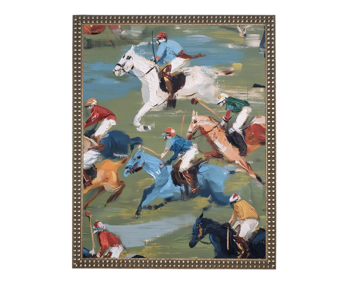 Vintage Framed Canvas Art // Framed Vintage Print // Vintage Painting // Polo Match Equestrian Art // Farmhouse print //#A-196