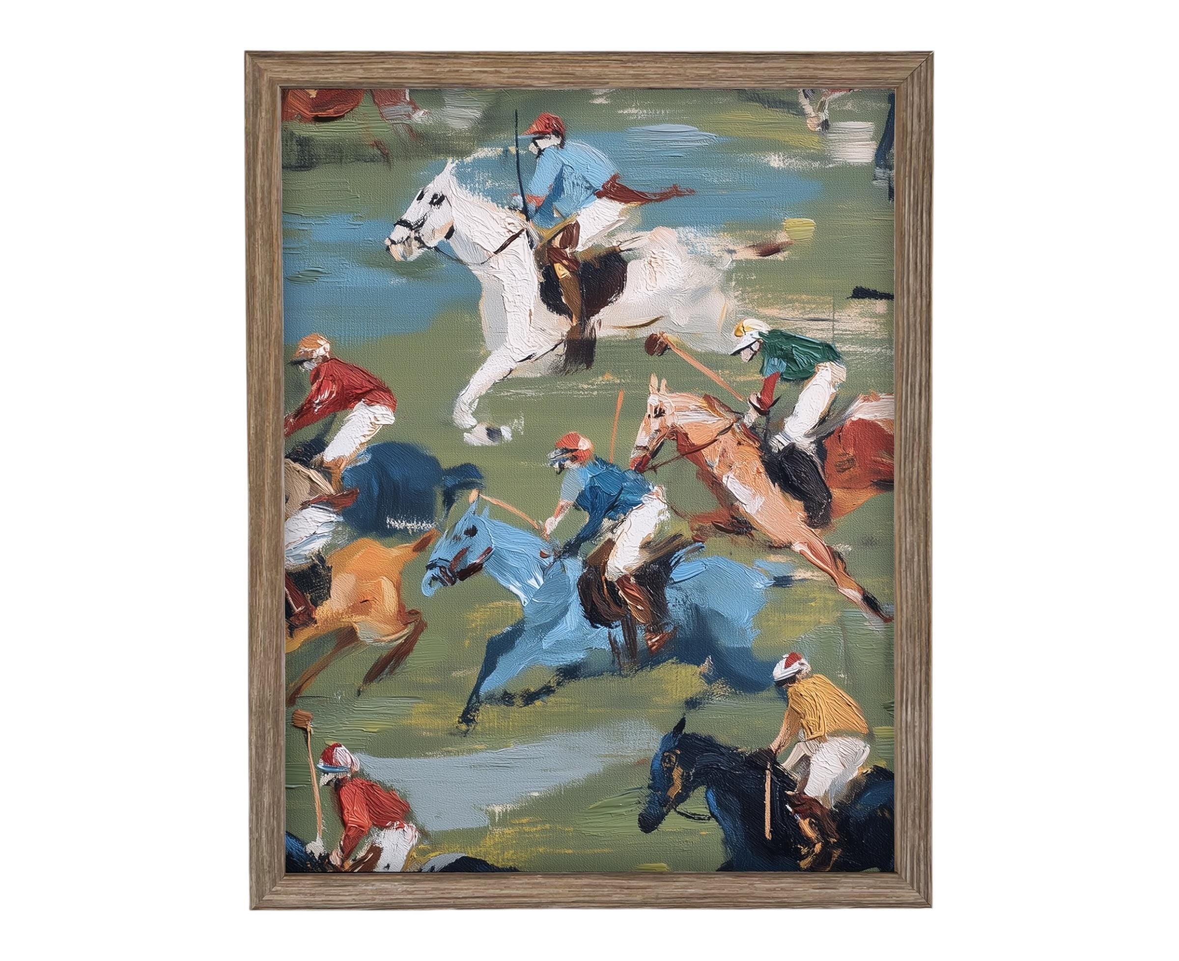 Vintage Framed Canvas Art // Framed Vintage Print // Vintage Painting // Polo Match Equestrian Art // Farmhouse print //#A-196