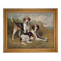 Framed Vintage Canvas Print: Neutral Print with hound dogs #A-200
