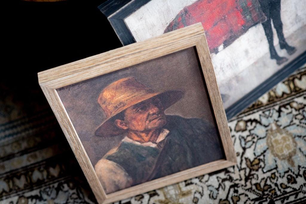 READY TO SHIP 8X10 Framed Canvas Art // Framed Vintage Print // Vintage Painting // Painting of a Man with Pipe // Moody Art //#P-555