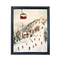 Vintage Ski Slope Canvas Print: Framed Winter Scene Art, Farmhouse Decor #CH-331