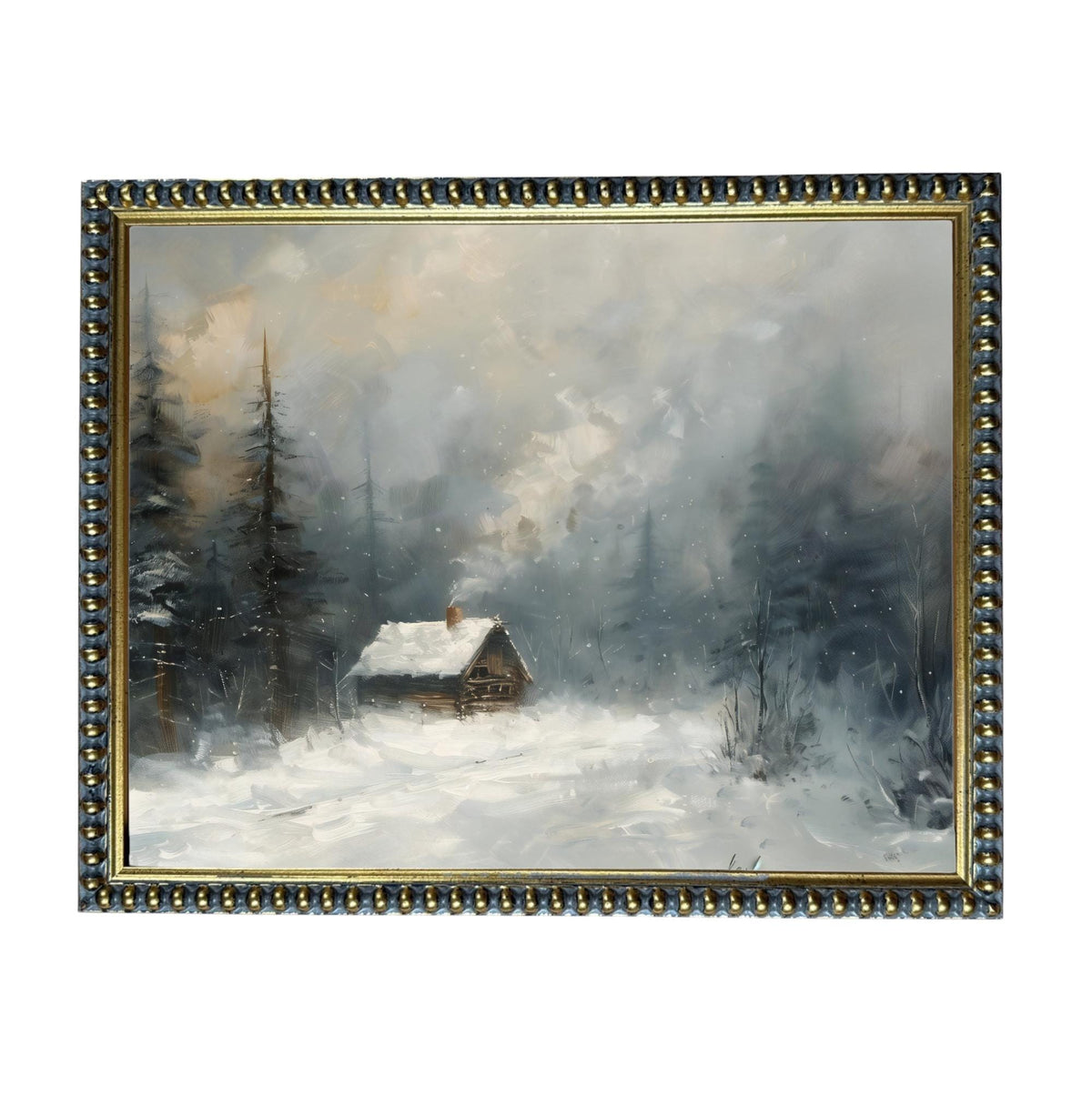 Vintage Framed Canvas Art // Framed Vintage Christmas Print // Vintage Cottage Painting // Winter Landscape // Lakehouse Cabin // CH-332