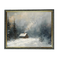 Vintage Framed Canvas Art // Framed Vintage Christmas Print // Vintage Cottage Painting // Winter Landscape // Lakehouse Cabin // CH-332