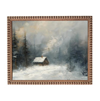 Vintage Framed Canvas Art // Framed Vintage Christmas Print // Vintage Cottage Painting // Winter Landscape // Lakehouse Cabin // CH-332