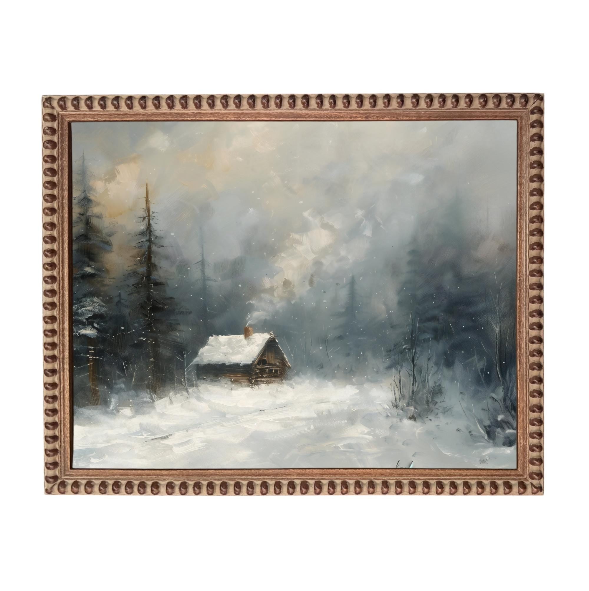 Vintage Framed Canvas Art // Framed Vintage Christmas Print // Vintage Cottage Painting // Winter Landscape // Lakehouse Cabin // CH-332
