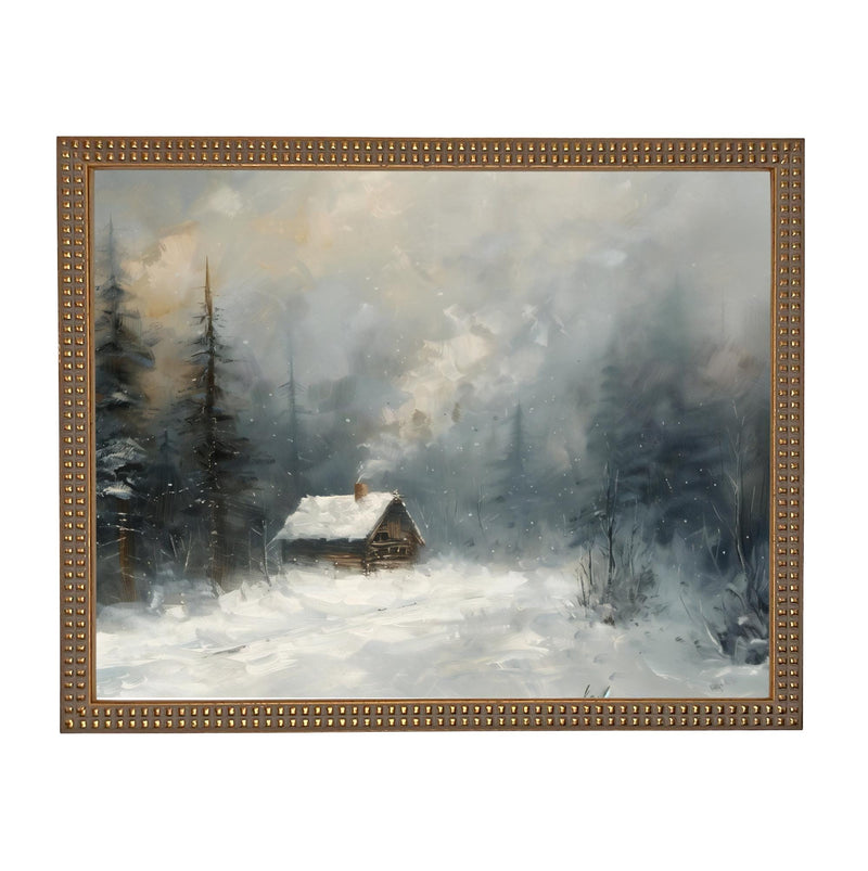 Vintage Framed Canvas Art // Framed Vintage Christmas Print // Vintage Cottage Painting // Winter Landscape // Lakehouse Cabin // CH-332