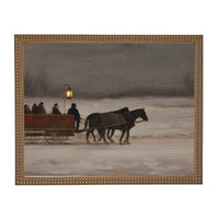 Vintage Sleigh Ride Canvas Print: Framed Winter Christmas Farmhouse Art CH-333