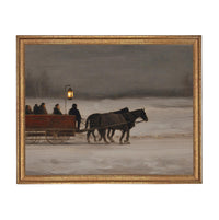 Vintage Sleigh Ride Canvas Print: Framed Winter Christmas Farmhouse Art CH-333
