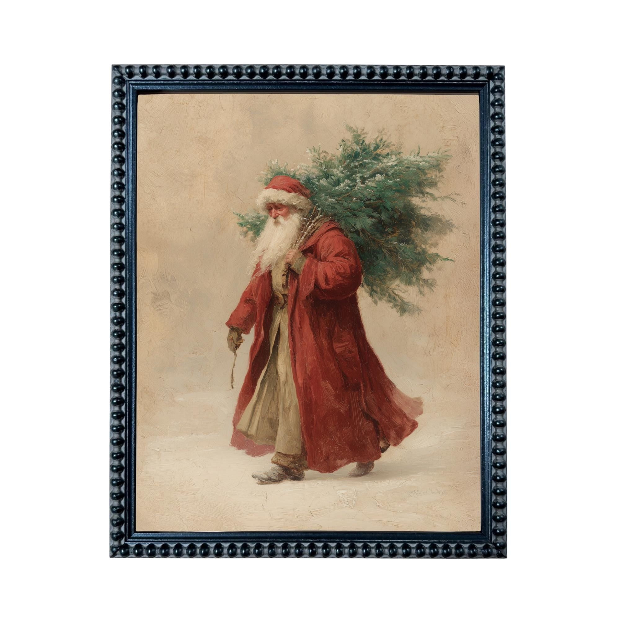 Framed Vintage Santa Christmas Canvas Print: Farmhouse Winter Art Print #CH-334