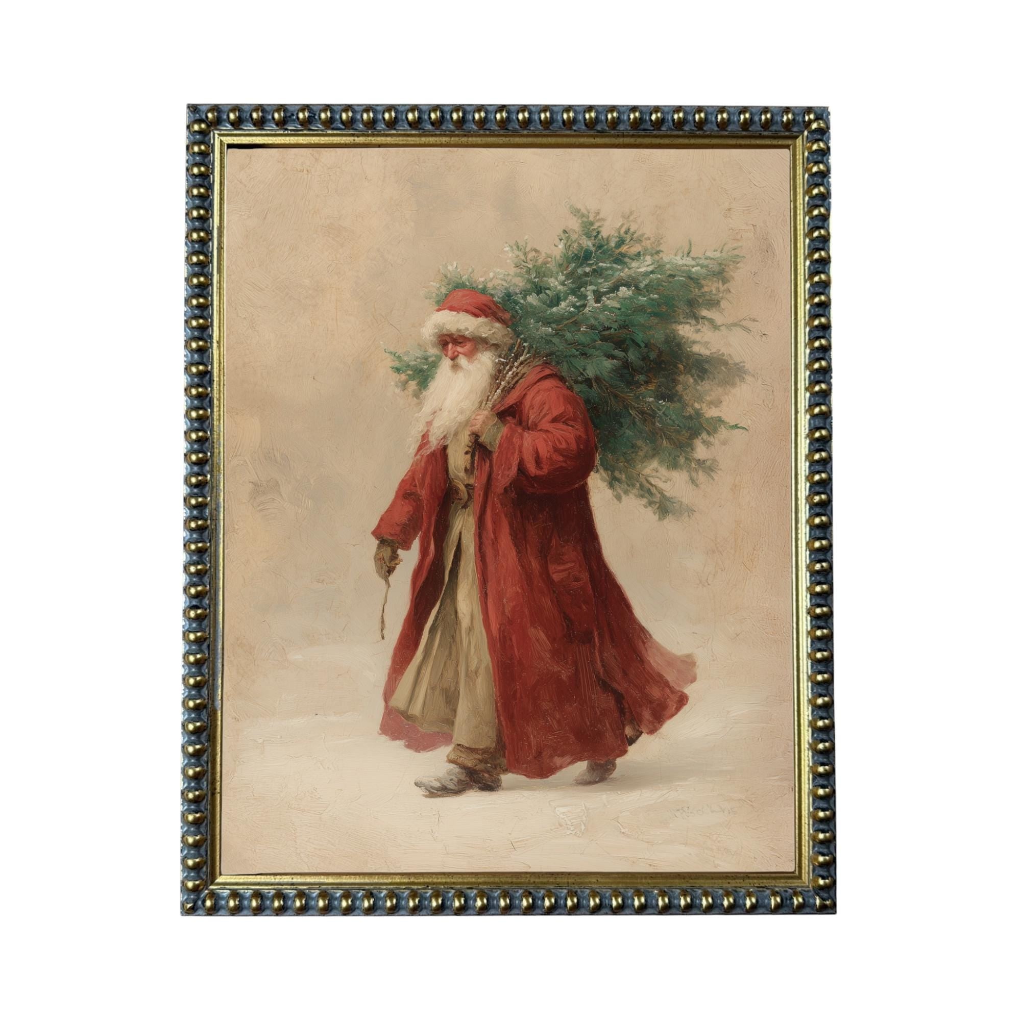 Framed Vintage Santa Christmas Canvas Print: Farmhouse Winter Art Print #CH-334