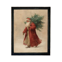 Framed Vintage Santa Christmas Canvas Print: Farmhouse Winter Art Print #CH-334