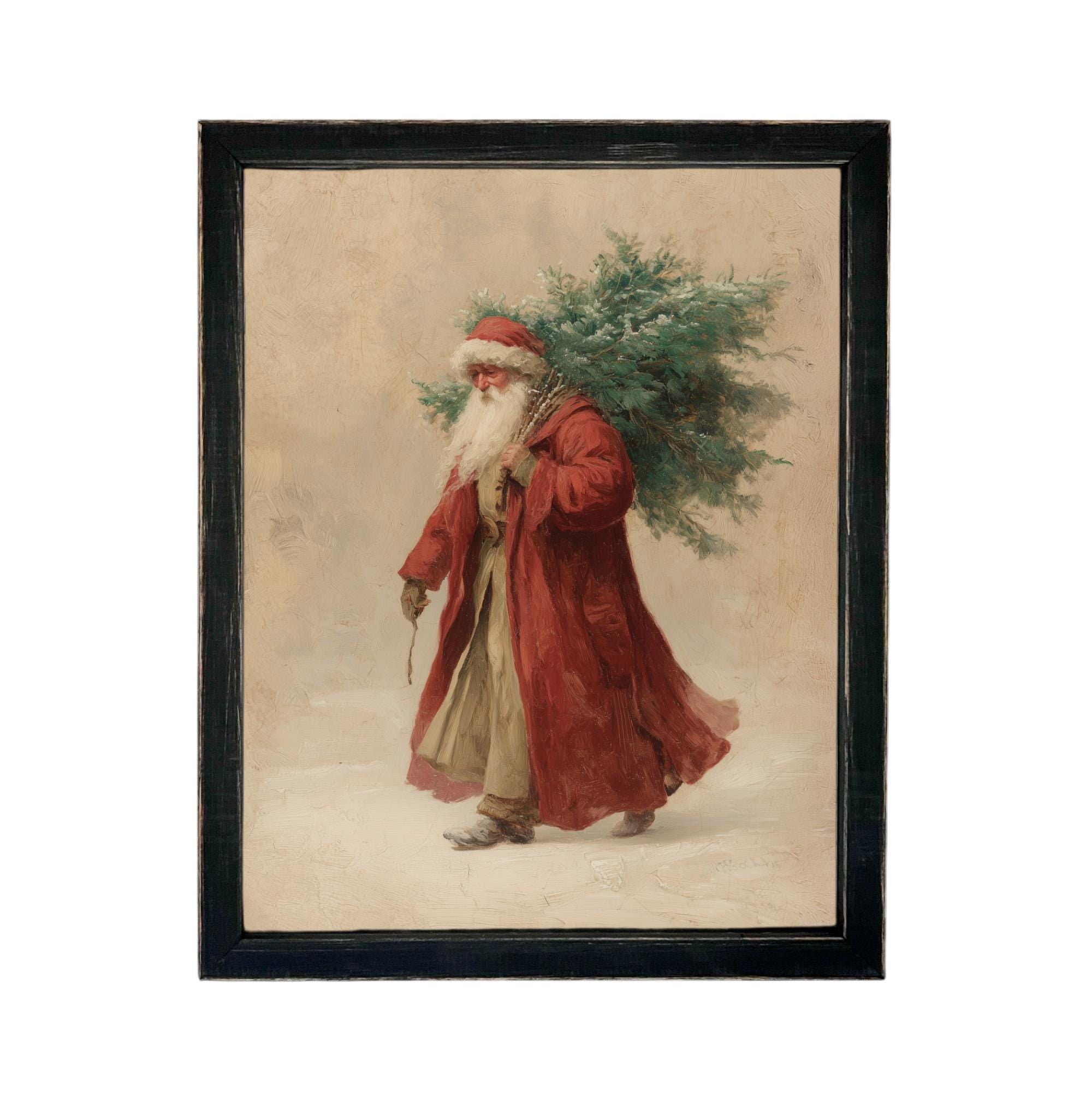 Framed Vintage Santa Christmas Canvas Print: Farmhouse Winter Art Print #CH-334