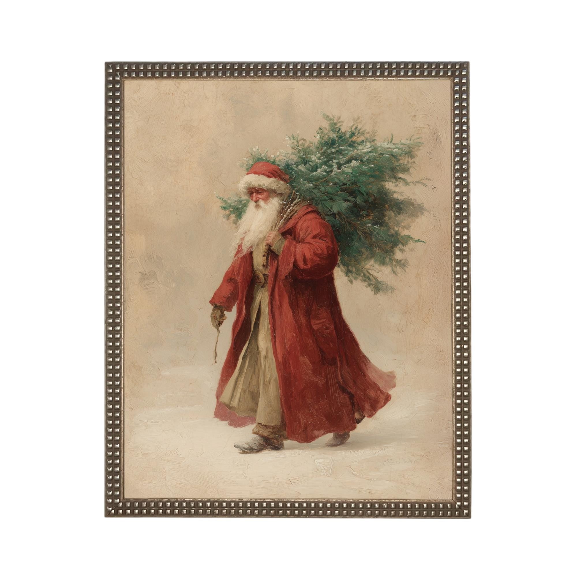 Framed Vintage Santa Christmas Canvas Print: Farmhouse Winter Art Print #CH-334