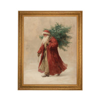 Framed Vintage Santa Christmas Canvas Print: Farmhouse Winter Art Print #CH-334