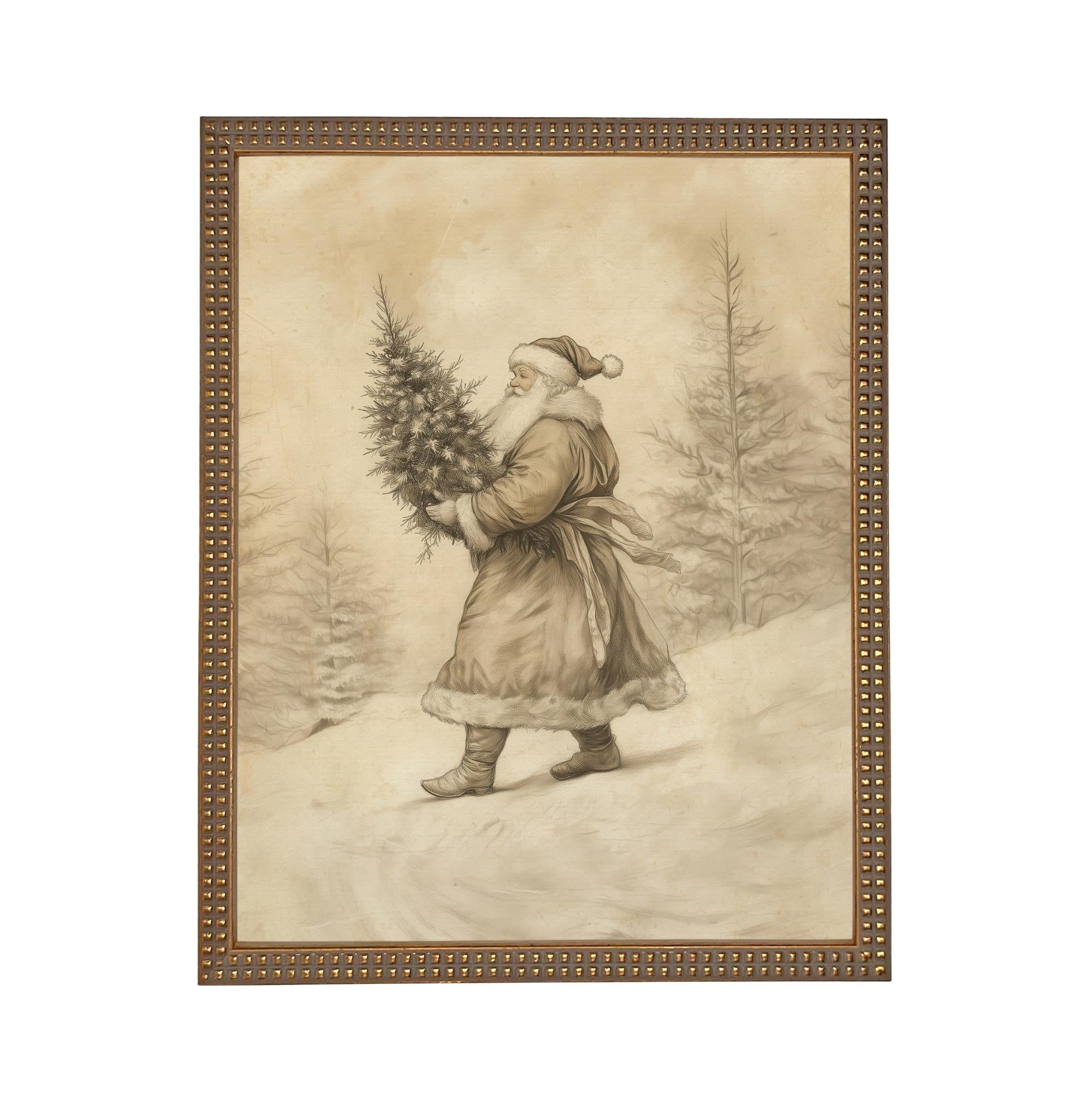 Vintage Christmas Santa Canvas Print: Farmhouse Framed Art #CH-336